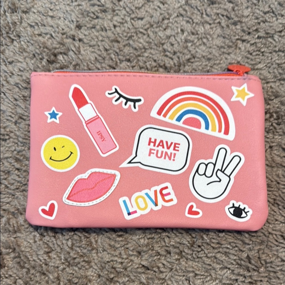 ipsy Pink Kawaii Cosmetic Bag with Playful Designs